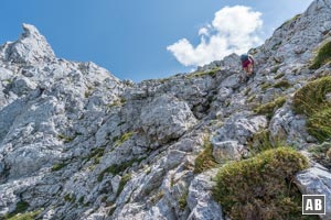 Eine Bergsteigerin trotzt den widrigen Umständen in der Westflanke