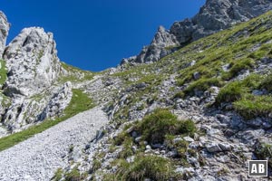 Steiler Anstieg durch die Westflanke in Richtung Treffauer-Gipfelgrat